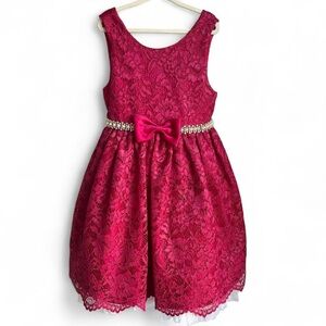 American Princess Red Lace Dress with Bow